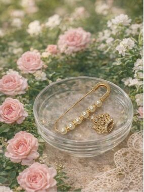 Gold Pearl and Crystal Crown Safety Pin Brooch - Elegant Women’s Accessory